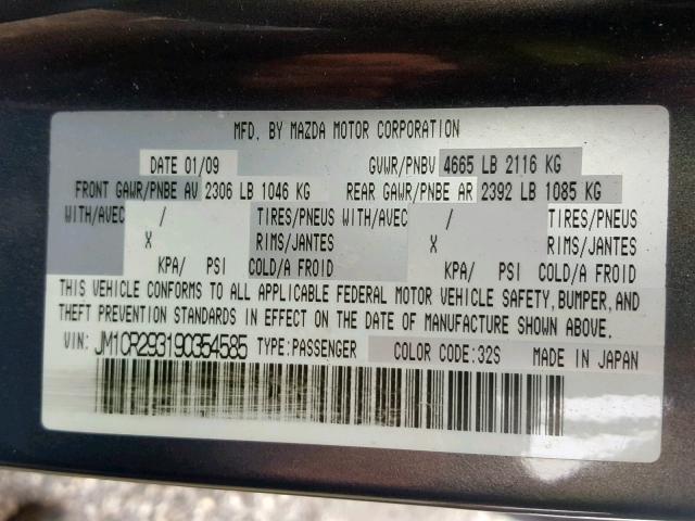 JM1CR293190354585 - 2009 MAZDA 5 GRAY photo 10