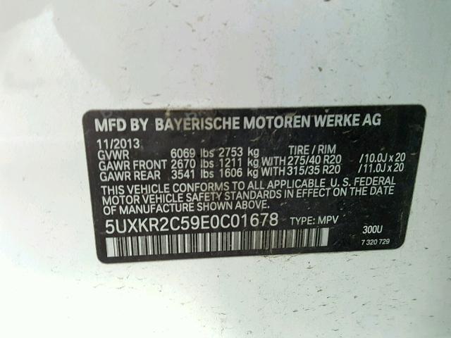 5UXKR2C59E0C01678 - 2014 BMW X5 SDRIVE3 WHITE photo 10