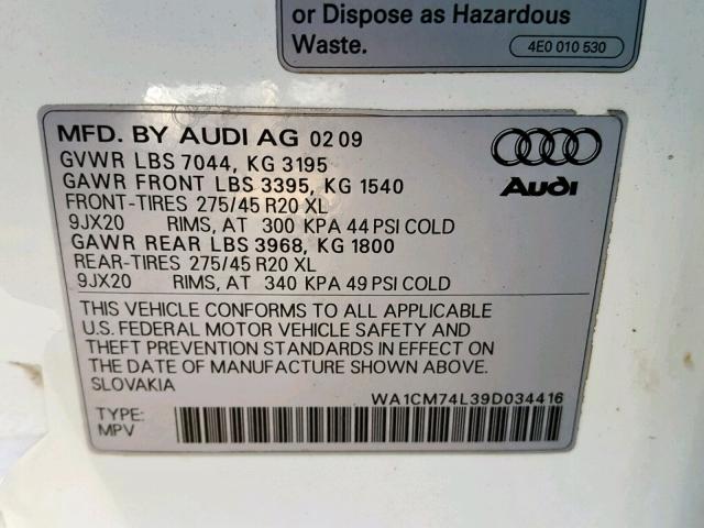 WA1CM74L39D034416 - 2009 AUDI Q7 TDI S-L WHITE photo 10