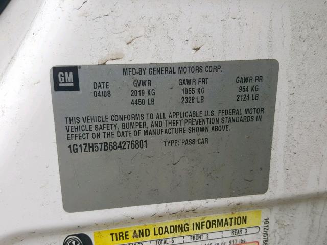 1G1ZH57B684276801 - 2008 CHEVROLET MALIBU 1LT 白色 照片 10