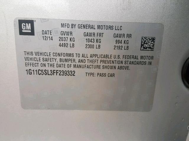 1G11C5SL3FF239332 - 2015 CHEVROLET MALIBU 1LT 灰色 照片 10
