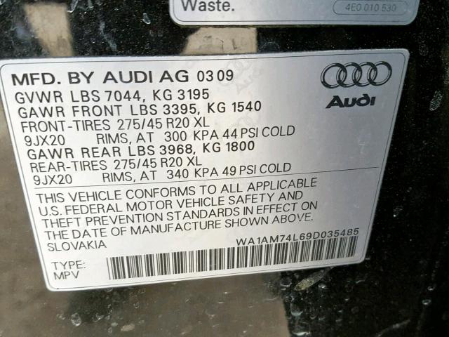 WA1AM74L69D035485 - 2009 AUDI Q7 TDI BLACK photo 10