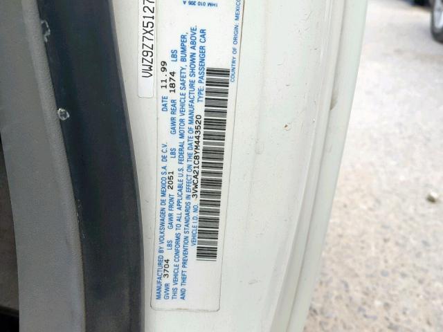 3VWCA21C8YM443520 - 2000 VOLKSWAGEN NEW BEETLE 白色 照片 10