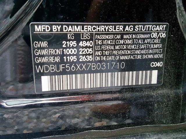 WDBUF56XX7B031710 - 2007 MERCEDES-BENZ E 350 BLACK photo 10