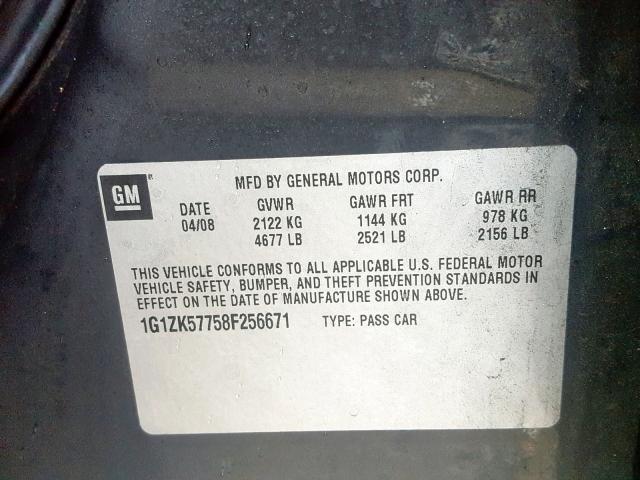 1G1ZK57758F256671 - 2008 CHEVROLET MALIBU LTZ შავი ფოტო 10