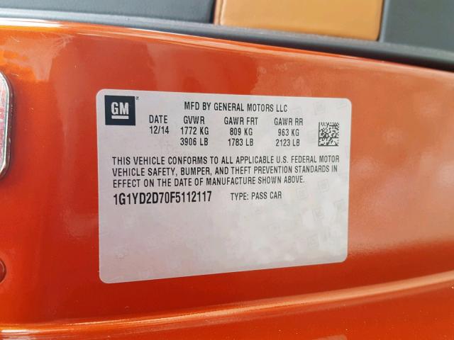 1G1YD2D70F5112117 - 2015 CHEVROLET CORVETTE S ORANGE photo 10