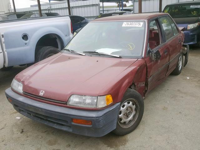 1HGED3648KA055722 - 1989 HONDA CIVIC DX MAROON photo 2