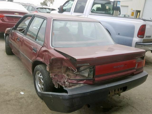 1HGED3648KA055722 - 1989 HONDA CIVIC DX MAROON photo 3