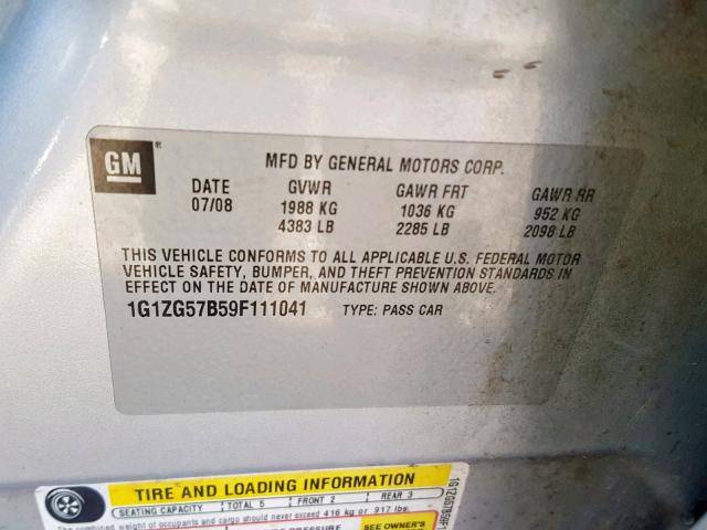 1G1ZG57B59F111041 - 2009 CHEVROLET MALIBU LS Күміс фото 10