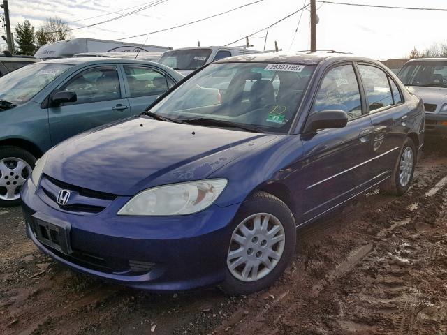 2HGES16585H610502 - 2005 HONDA CIVIC LX BLUE photo 2