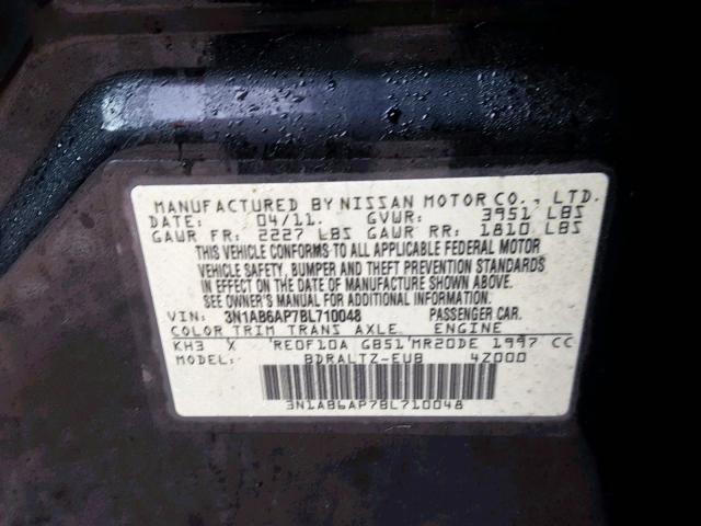 3N1AB6AP7BL710048 - 2011 NISSAN SENTRA 2.0 BLACK photo 10