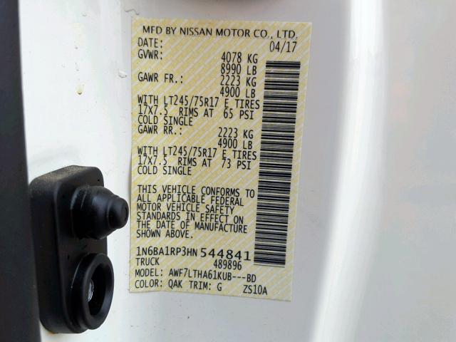 1N6BA1RP3HN544841 - 2017 NISSAN TITAN XD S WHITE photo 10