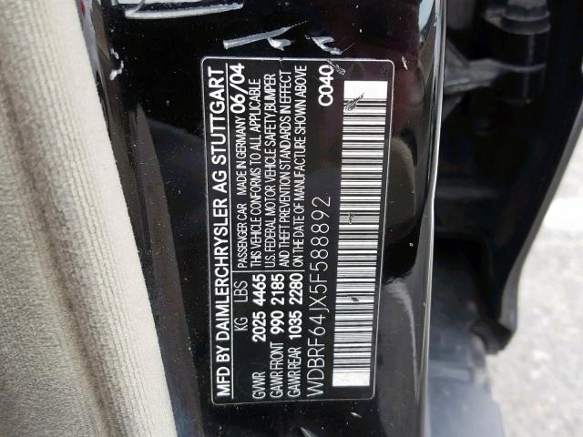 WDBRF64JX5F588892 - 2005 MERCEDES-BENZ C 320 BLACK photo 10