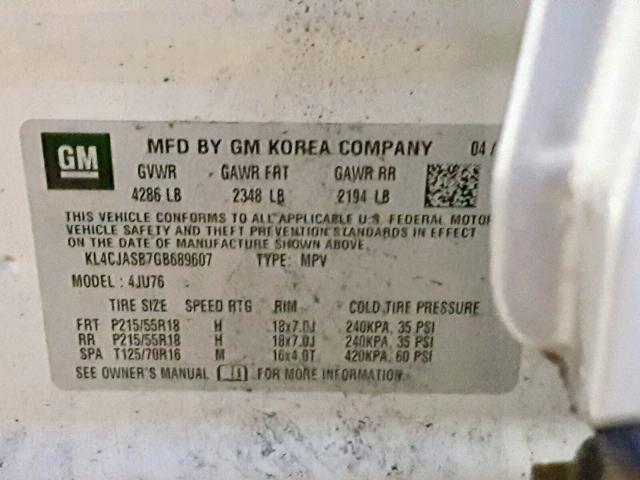 KL4CJASB7GB689607 - 2016 BUICK ENCORE SILVER photo 10