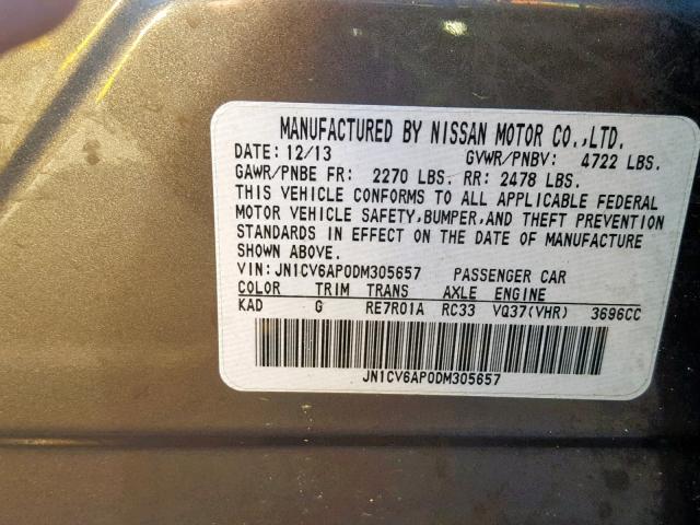 JN1CV6AP0DM305657 - 2013 INFINITI G37 BASE GRAY photo 10