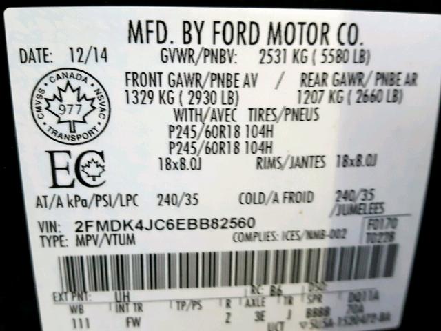 2FMDK4JC6EBB82560 - 2014 FORD EDGE SEL GRAY photo 10