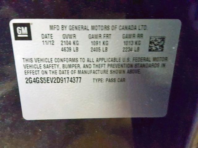 2G4GS5EV2D9174377 - 2013 BUICK REGAL PREM BLUE photo 10