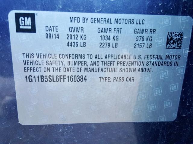 1G11B5S16FF160384 - 2015 CHEVROLET MALIBU LS BLUE photo 10