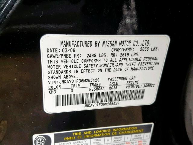 JNKAY01F36M265429 - 2006 INFINITI M35 BASE BLACK photo 10