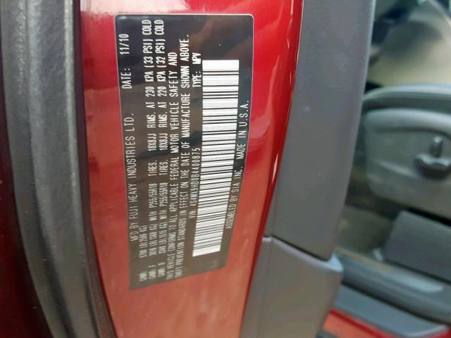 4S4WX9HD0B4400875 - 2011 SUBARU TRIBECA LI RED photo 10