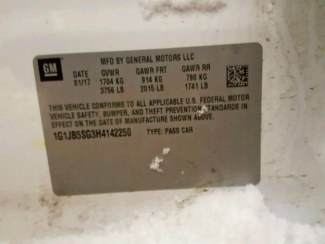 1G1JB5SG3H4142250 - 2017 CHEVROLET SONIC LS 白色 照片 10