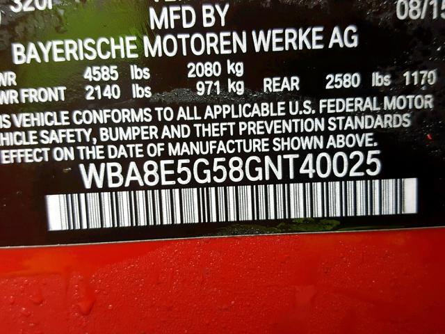 WBA8E5G58GNT40025 - 2016 BMW 320 XI RED photo 10