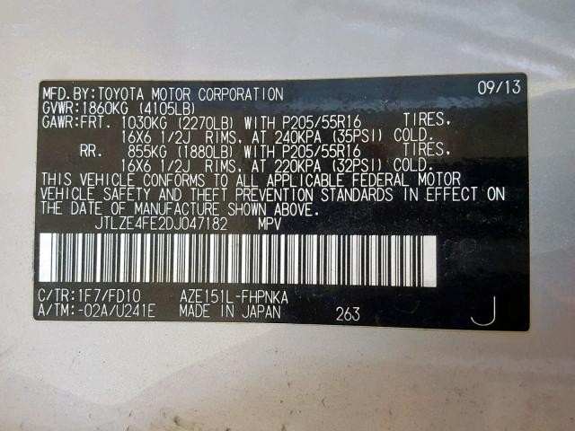 JTLZE4FE2DJ047182 - 2013 TOYOTA SCION XB 银色 照片 10