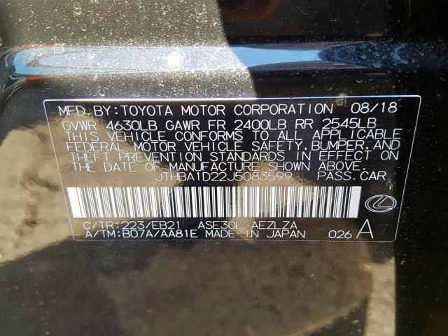 JTHBA1D22J5083599 - 2018 LEXUS IS 300 BLACK photo 10