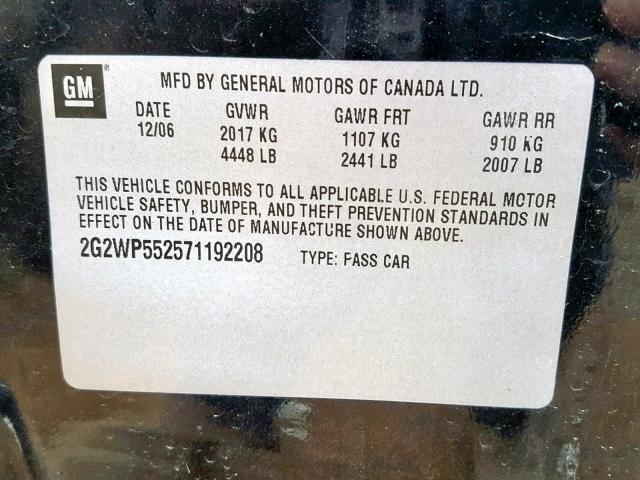 2G2WP552571192208 - 2007 PONTIAC GRAND PRIX BLACK photo 10
