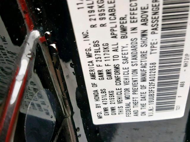 19UUB3F52FA002658 - 2015 ACURA TLX TECH შავი ფოტო 10