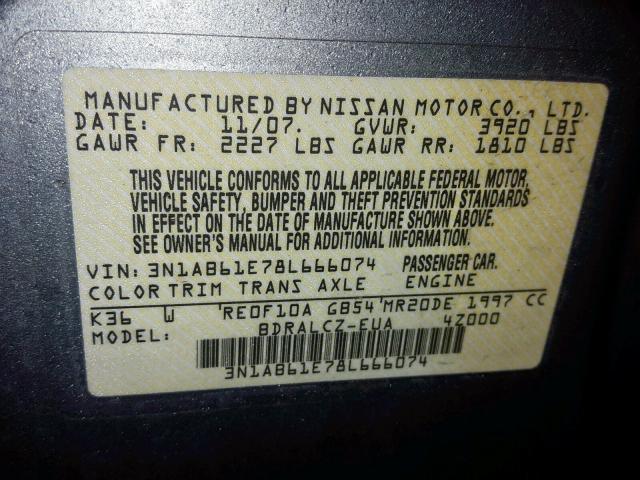 3N1AB61E78L666074 - 2008 NISSAN SENTRA 2.0 GRAY photo 10