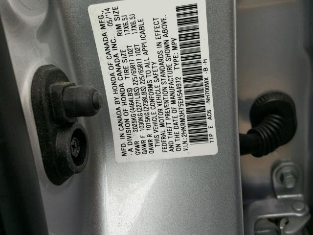 2HKRM3H75EH544972 - 2014 HONDA CR-V EXL GRAY photo 10