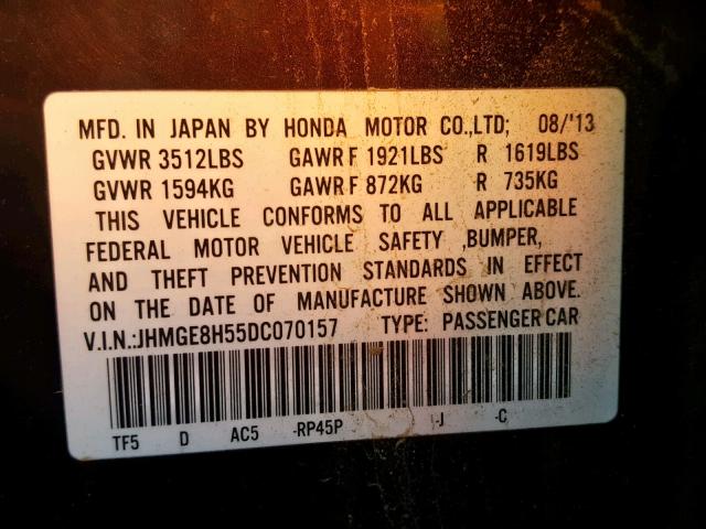 JHMGE8H55DC070157 - 2013 HONDA FIT SPORT PURPLE photo 10