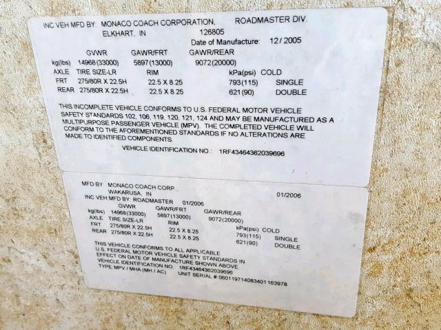 1RF43464362039696 - 2006 ROADMASTER RAIL MONOCOQUE Світло-коричневий фото 10