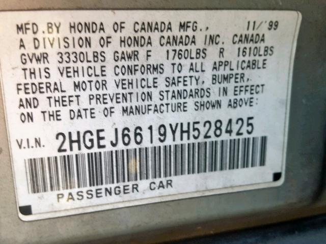 2HGEJ6619YH528425 - 2000 HONDA CIVIC BASE Gümüş foto 10