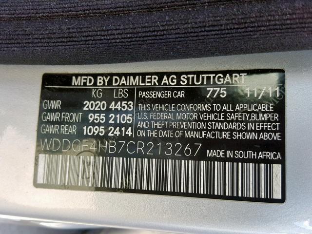 WDDGF4HB7CR213267 - 2012 MERCEDES-BENZ C 250 SILVER photo 10