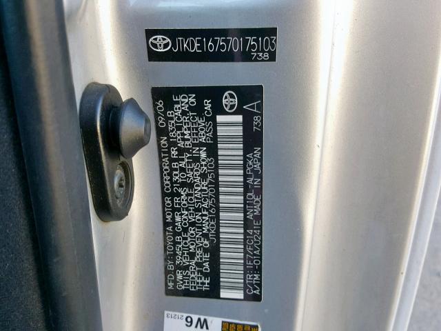 JTKDE167570175103 - 2007 TOYOTA SCION TC თეთრი ფოტო 10
