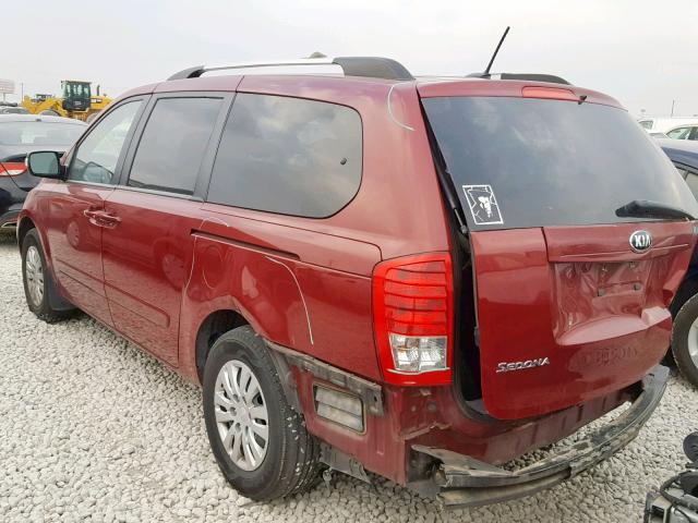 KNDMG4C75E6584462 - 2014 KIA SEDONA LX RED photo 3