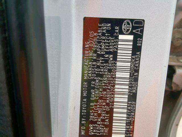 2T1KR32E15C460922 - 2005 TOYOTA MATRIX 银色 照片 10