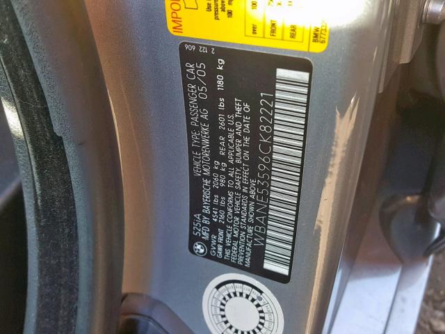 WBANE53596CK82221 - 2006 BMW 525 I GRAY photo 10