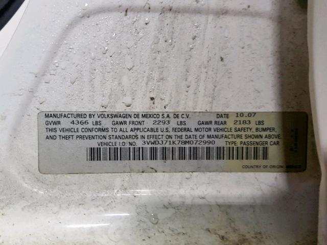 3VWDJ71K78M072990 - 2008 VOLKSWAGEN GLI თეთრი ფოტო 10