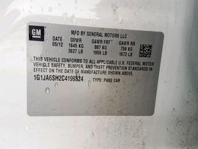 1G1JA6SH2C4199324 - 2012 CHEVROLET SONIC LS WHITE photo 10