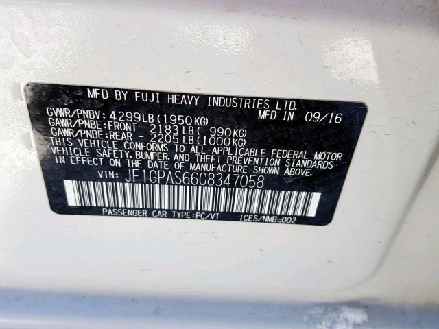 JF1GPAS66G8347058 - 2016 SUBARU IMPREZA SP WHITE photo 10