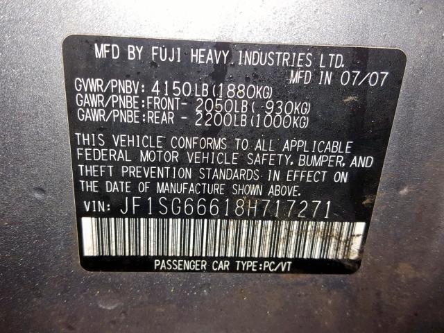 JF1SG66618H717271 - 2008 SUBARU FORESTER S SILVER photo 10