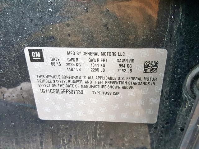 1G11C5SL5FF337133 - 2015 CHEVROLET MALIBU 1LT შავი ფოტო 10