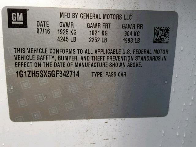 1G1ZH5SX5GF342714 - 2016 CHEVROLET MALIBU PRE WHITE photo 10