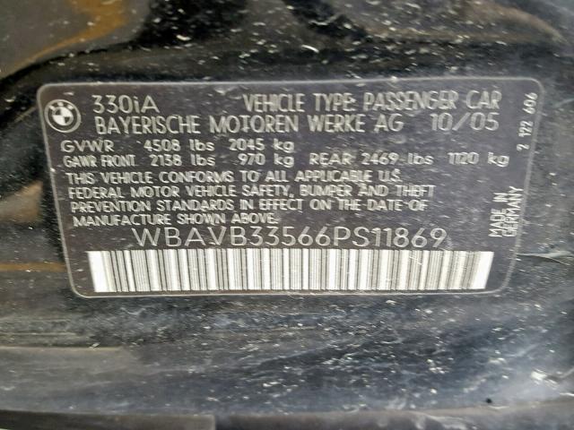 WBAVB33566PS11869 - 2006 BMW 330 I BLACK photo 10