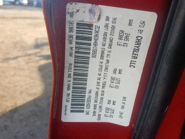 2C3KA63H48H158928 - 2008 CHRYSLER 300C RED photo 10