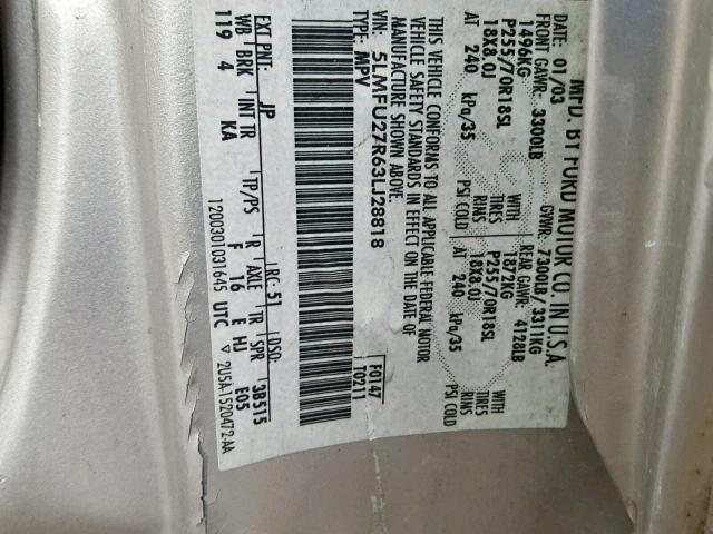 5LMFU27R63LJ28818 - 2003 LINCOLN NAVIGATOR BEIGE photo 10