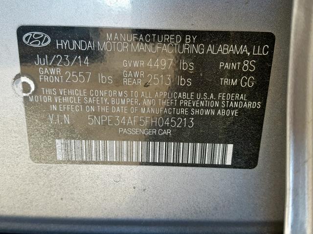 5NPE34AF5FH045213 - 2015 HYUNDAI SONATA SPO GRAY photo 10